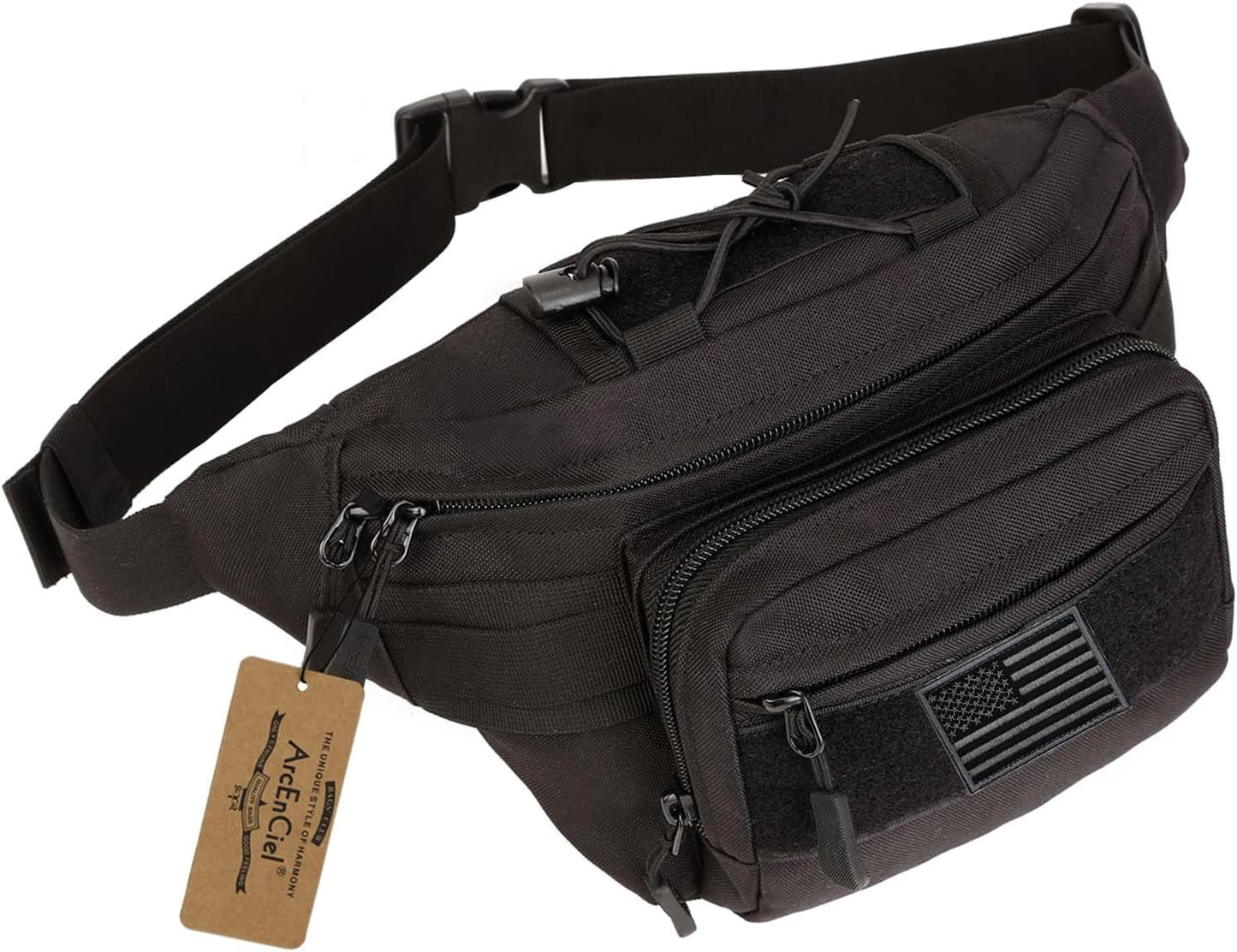 ArcEnCiel Tactical Fanny Pack for Men Waist Bag Military Hip Belt Outdoor Hiking Fishing Bumbag with Patch