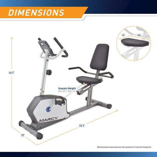 Marcy Recumbent Exercise Bike NS-1201R - Adjustable Seat, 8 Resistance Levels, 300 lb Capacity