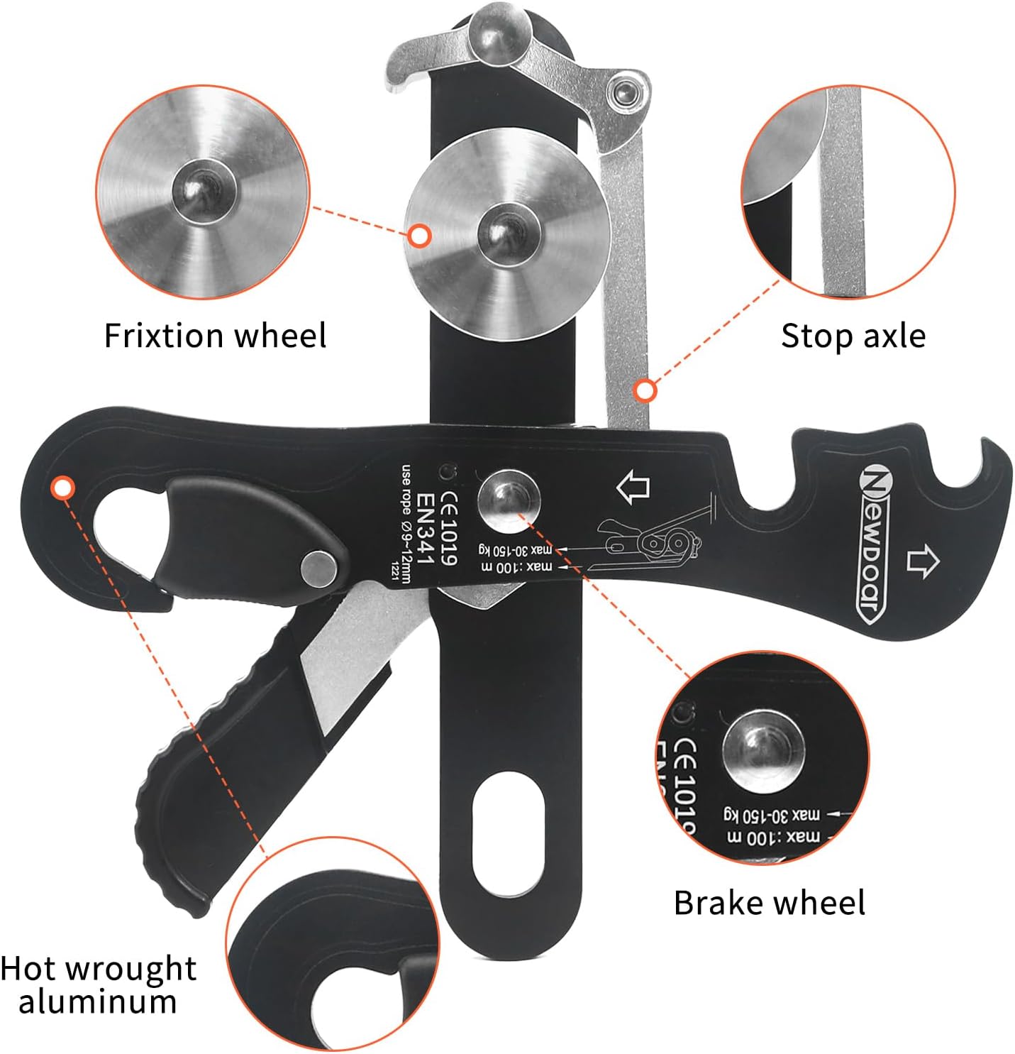 NewDoar Climbing Stop Descender Rappelling Belay for Ropes 10-12mm The Novices for Rescue & Arborist CE Certification