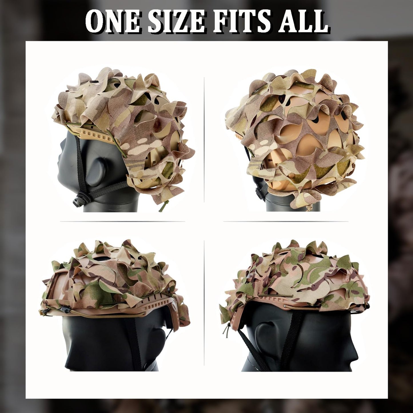 Favuit Tactical Helmet Cover, Camouflage Fast Helmet Cover Adjustable Tactical Gear Paintball Airsoft Equipment fit PJ BJ MH Fast Helmets(Desert Camo)