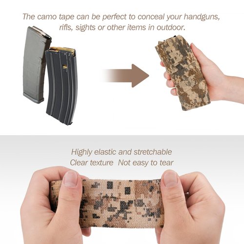 Volein 6 Roll Camo Wrap Tape, Camouflage Self-adhensive Form Tape, Elastic Stretch Warp Bandage 2"×16ft for Gun Shooting Bow Flashlight Rifle Hunting Outdoor