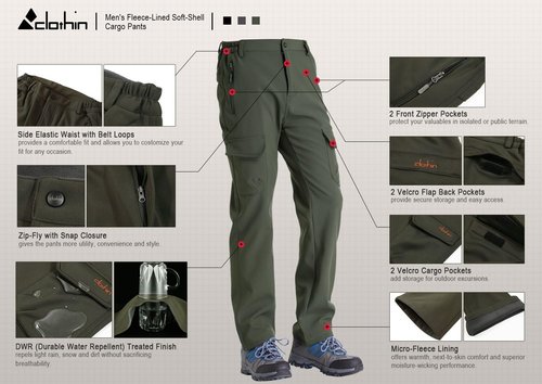 clothin Men's Insulated Pants Fleece Lined Snow Pants Softshell Water and Wind-Resistant