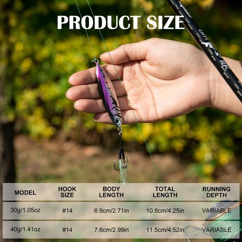 Goture Fishing Jigs, 30g Vertical Jig Freshwater Saltwater, Jig Fishing Lures with Assist Hook, 5PCS Fishing Jigging Spoon Lures for Tuna,Salmon,Bass,Trout