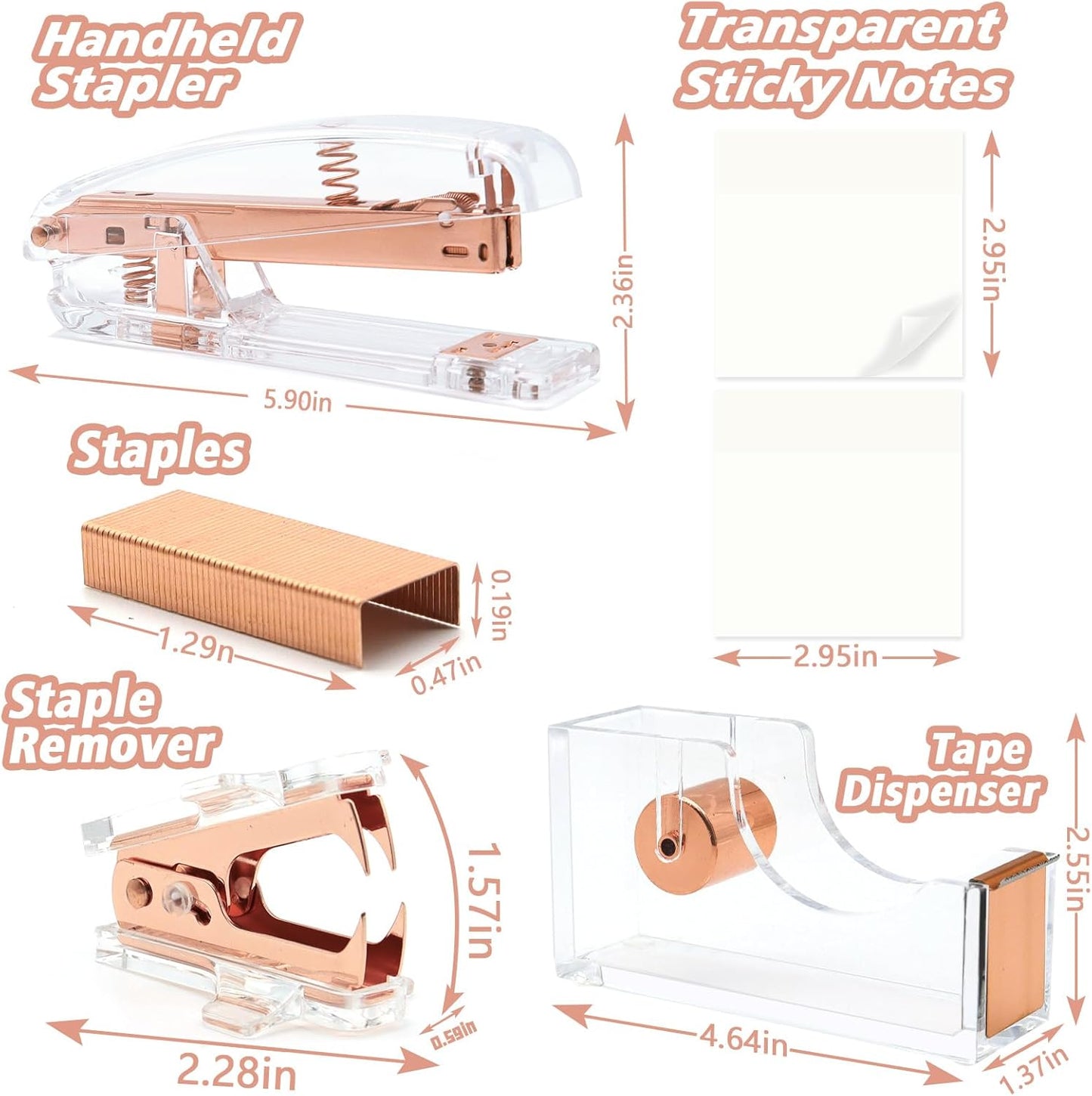 White Office Supplies, UPIHO White Desk Accessories, Stapler and Tape Dispenser Set for Women with Stapler,Tape Dispenser, Staple Remover, Staples,Scissor and Tabs for Students Office Clerks