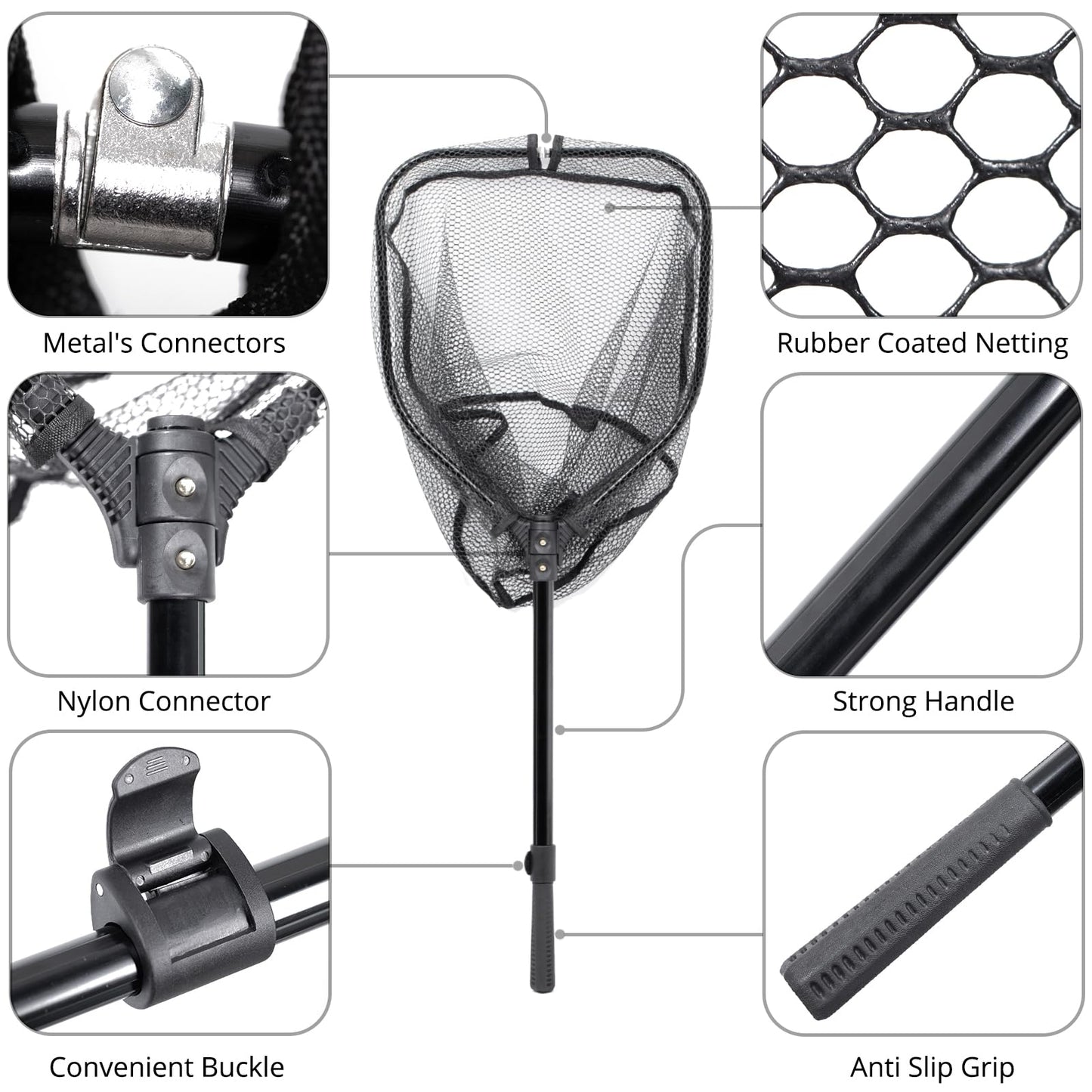 Fishing Net with Telescopic Handle,Durable Landing Net for Freshwater & Saltwater, Foldable Fishing Nets for Fish, 20 lbs Capacity, Rubber Coated Netting, Length 50.7″, Hoop 17.7″ x 15.9″, Depth 14″