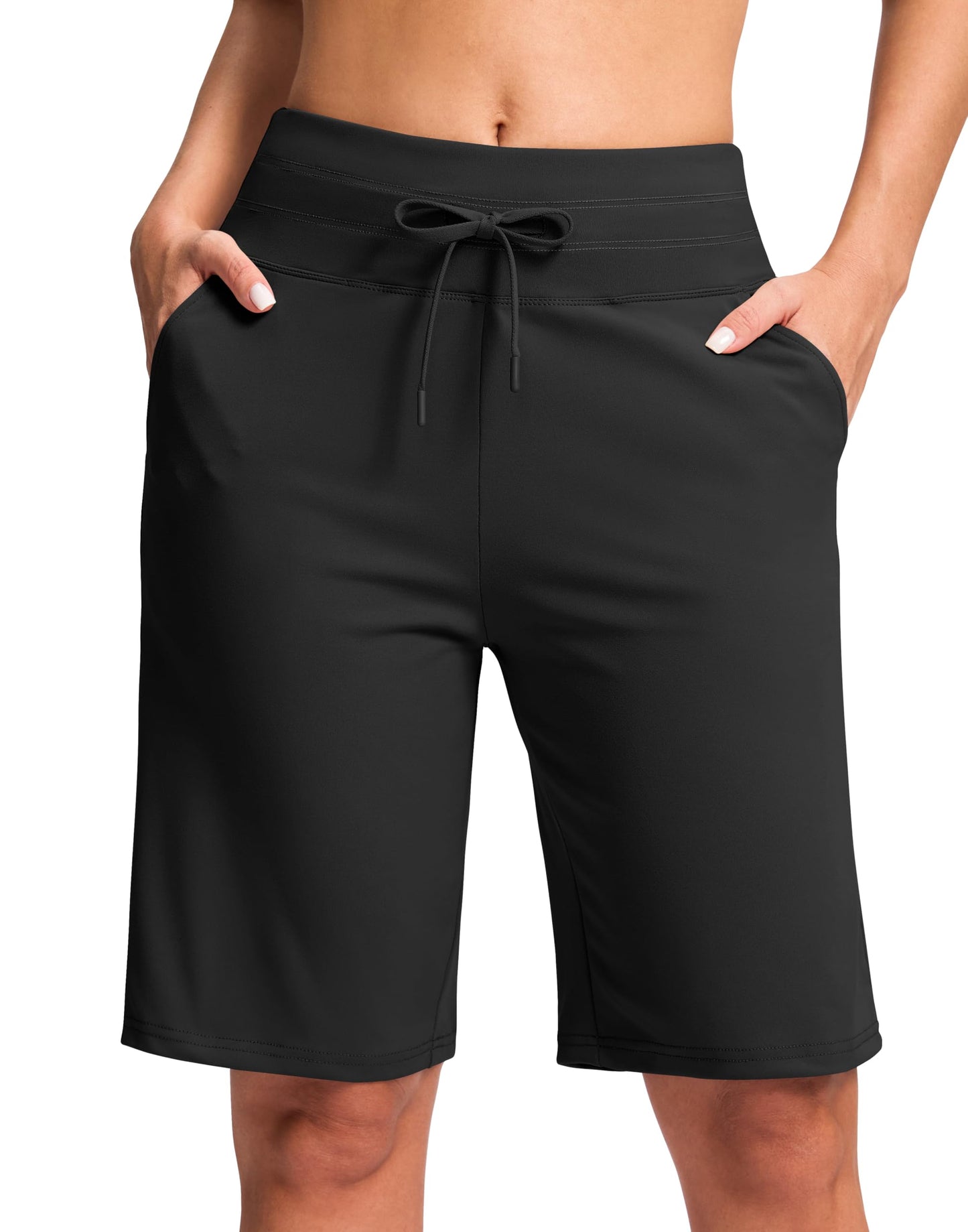 G Gradual Bermuda Shorts for Women with Pockets 10" Knee Length Womens High Waisted Long Shorts for Walking Athletic Workout(Black,XL)