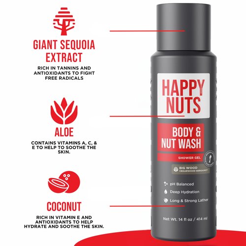 Happy Nuts Comfort Cream Powder and Body Wash Bundle - Anti-Chafing Sweat Defense and Men's Shower Gel Body Wash