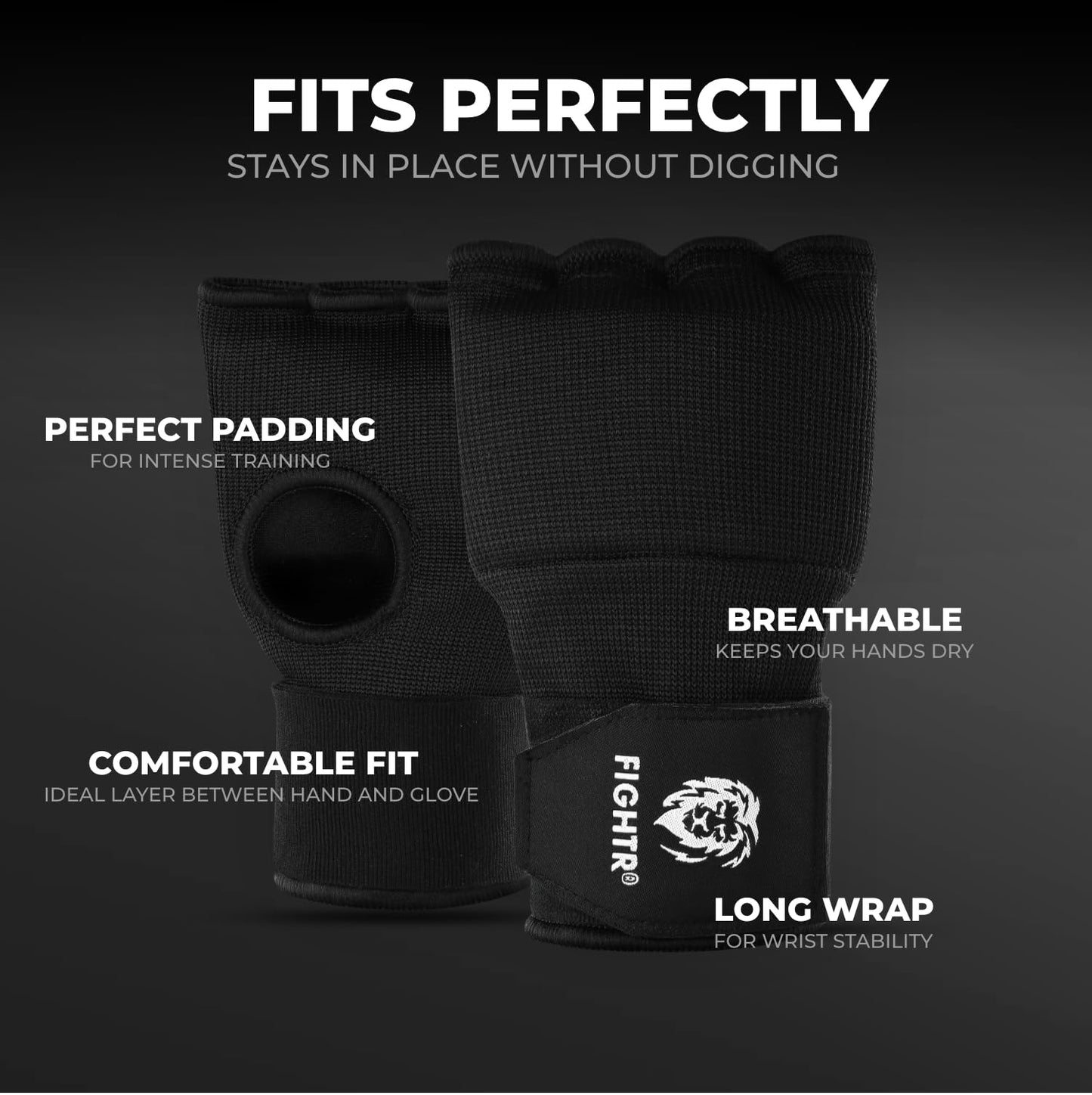 FIGHTR® Premium Gel Inner Gloves - Quick Wrapping & More Stability | Gel Hand Wraps for Boxing, MMA, Muay Thai, & Martial Arts | with Long Wrist Wrap
