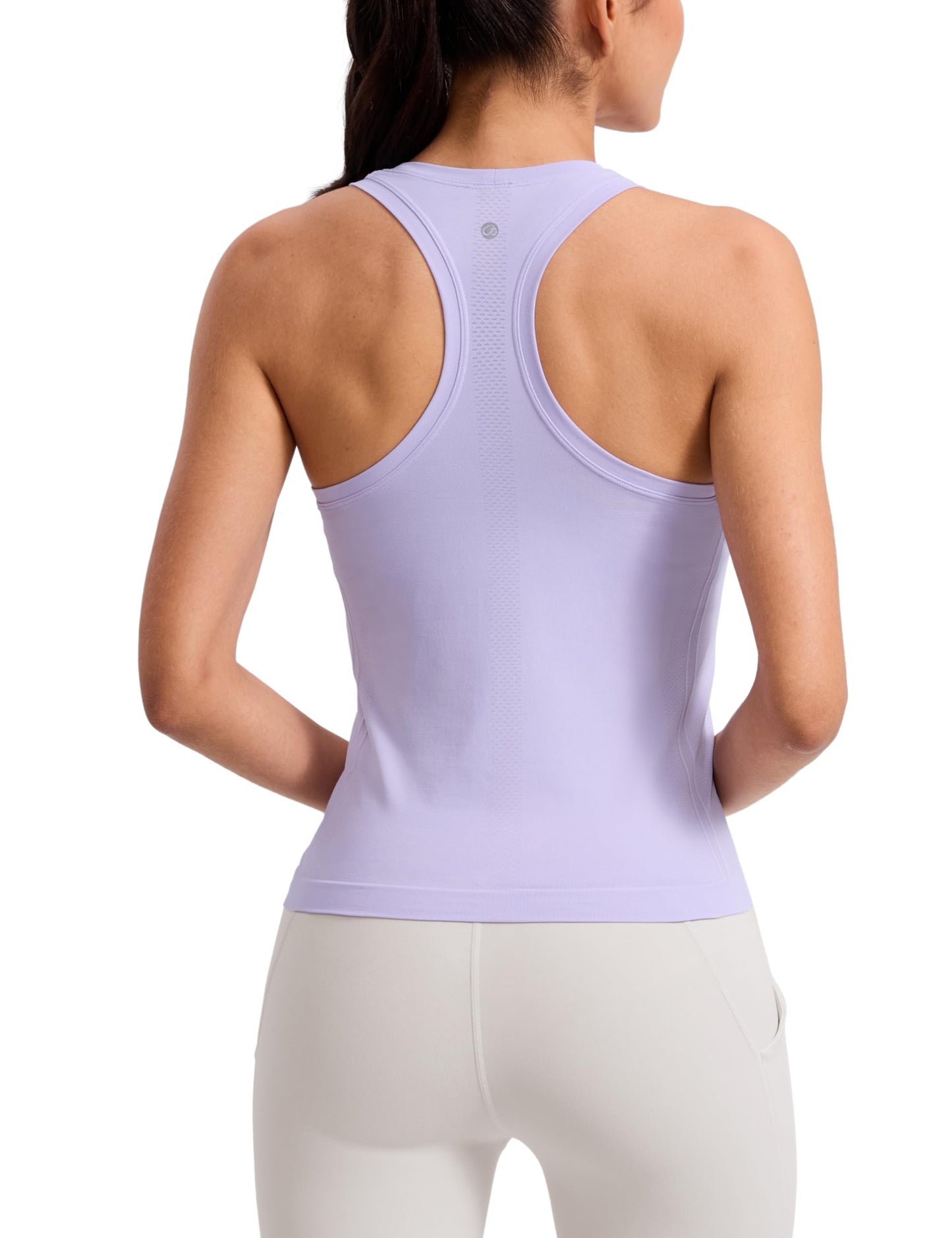 CRZ YOGA Seamless Workout Tank Tops for Women - Athletic Running Gym Sleeveless Shirts Crewneck Racerback Breathable Lavender Frost Large