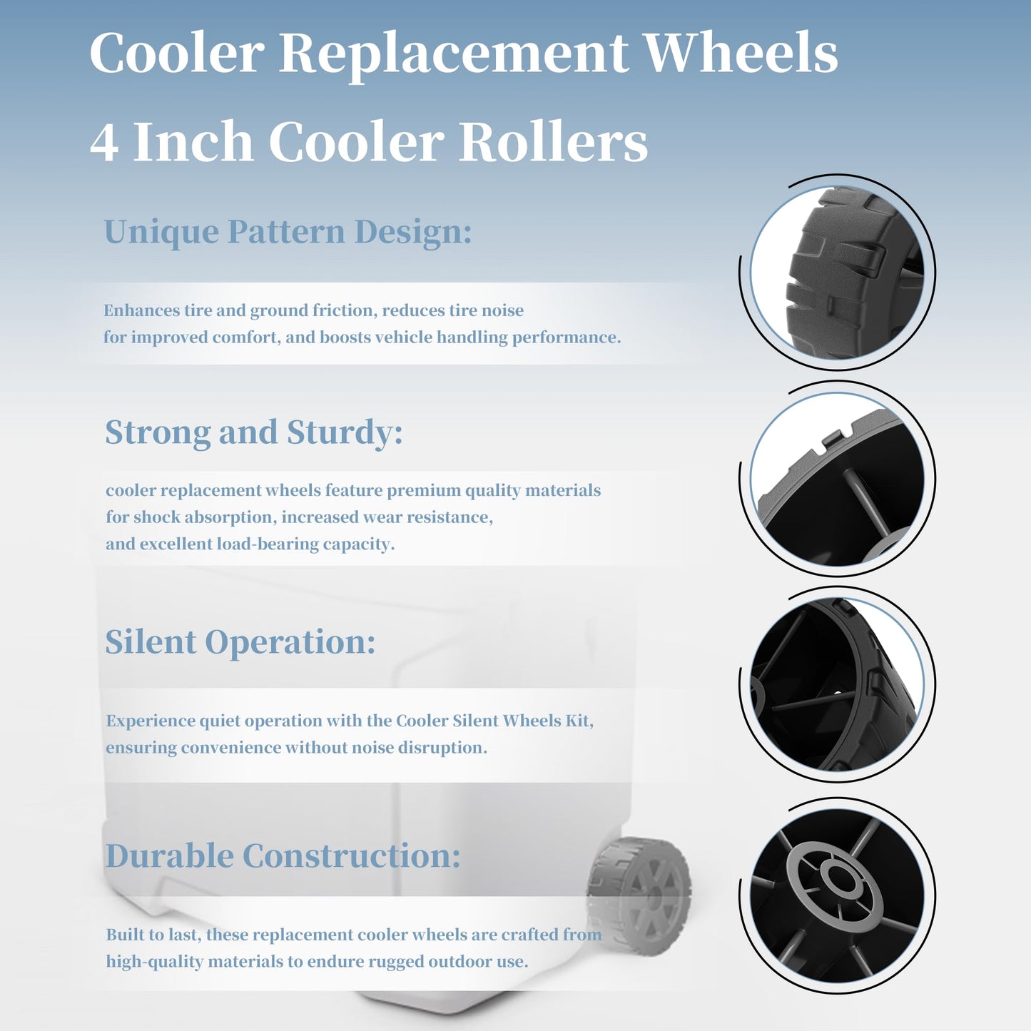 4-inch Black High-Strength Silent Wheels for cooler, Compatible with Igloo 5 Gal Beverage Rollers、Ice Cube 60/70 Qt Rollers coolers -2 Pack