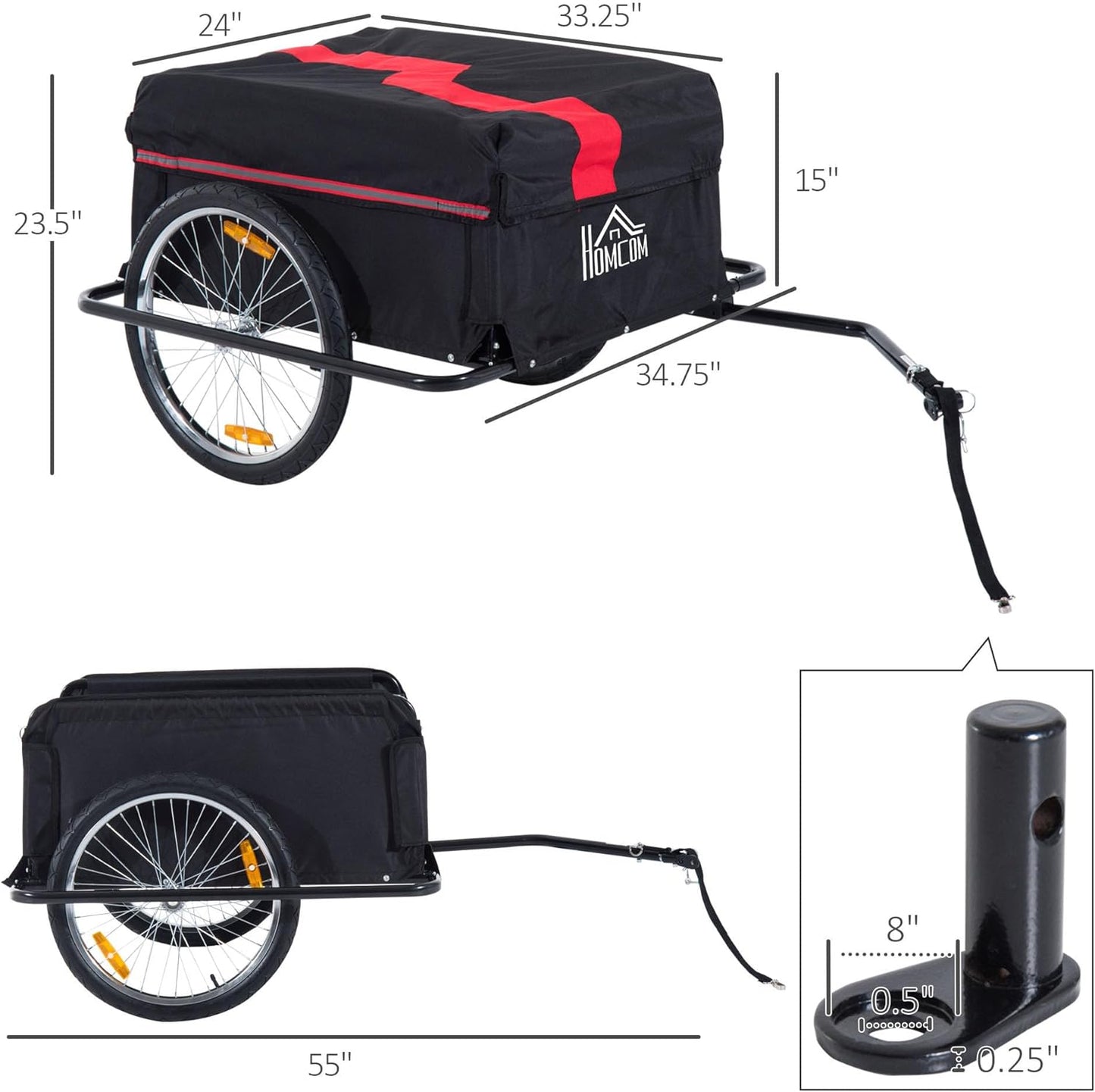 Aosom Bicycle Cargo Trailer, Two-Wheel Bike Luggage Wagon Trailer with Removable Cover