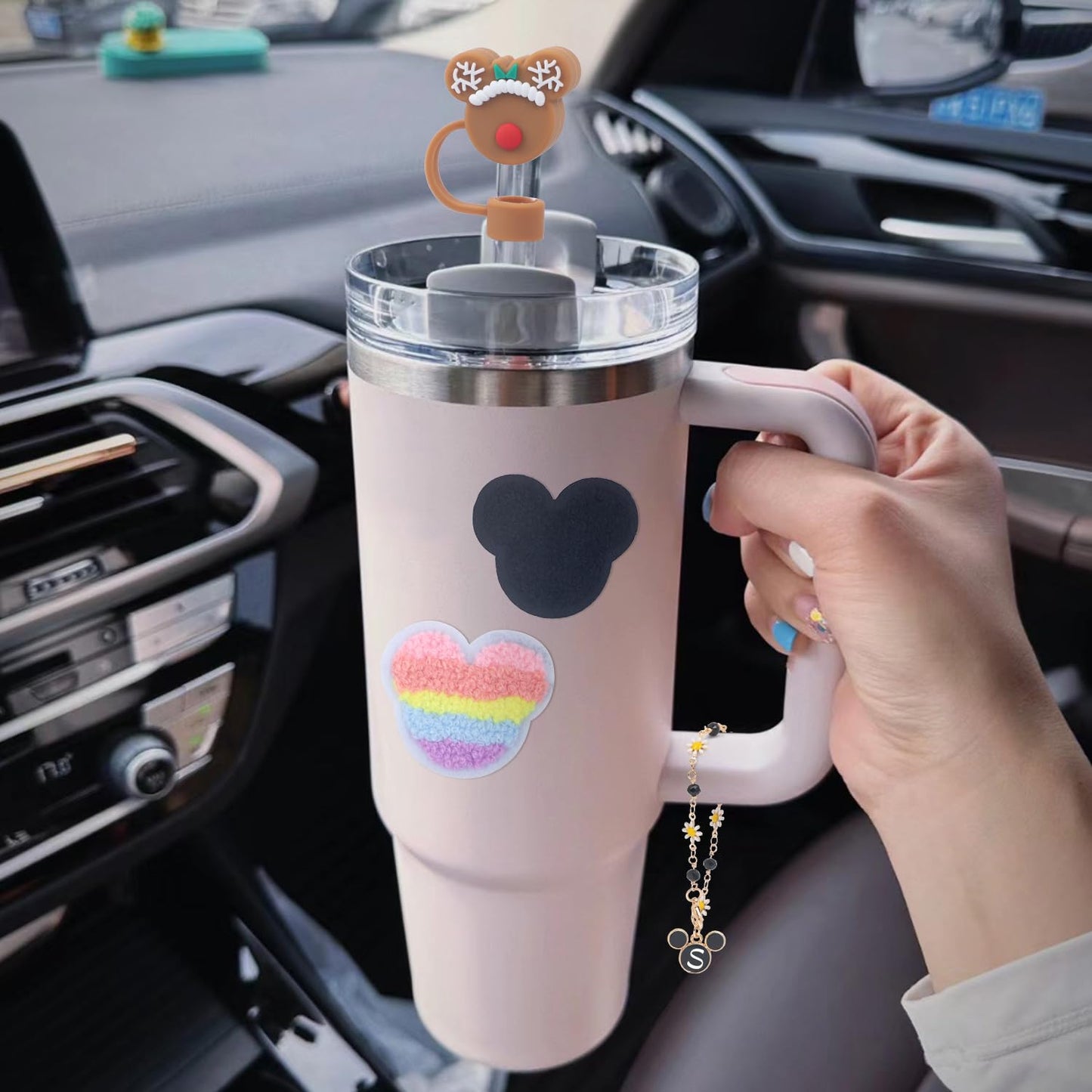 7 PCS Use for Stanley Cup Accessories Charms,Compatible with Stanley Cup Letter Charms for Handle,Silicone Straw Cover Topper & Sticker(S)