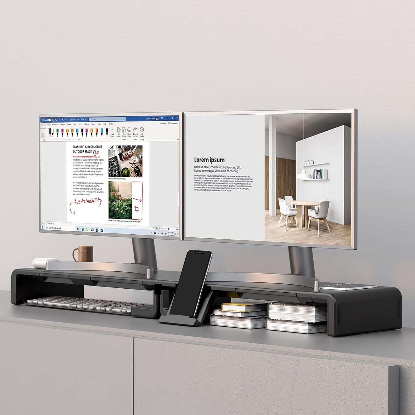 Monitor Stand Riser, Klearlook Foldable, Height Adjustable Computer Stand, Desk Shelf Riser with Storage Drawer &Tablet Phone Stand for Desktop, Laptop (White)