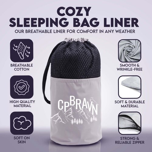 XL Sleeping Bag Liner 90"x 40" Cotton/Polyester Blend,Travel Sheet for Hotels, Camping Sheets, Portable Zippered Sack, Self Tan Sleep Sack, Reinforced Seams, Pillow Pocket, Warm & Cold Weather
