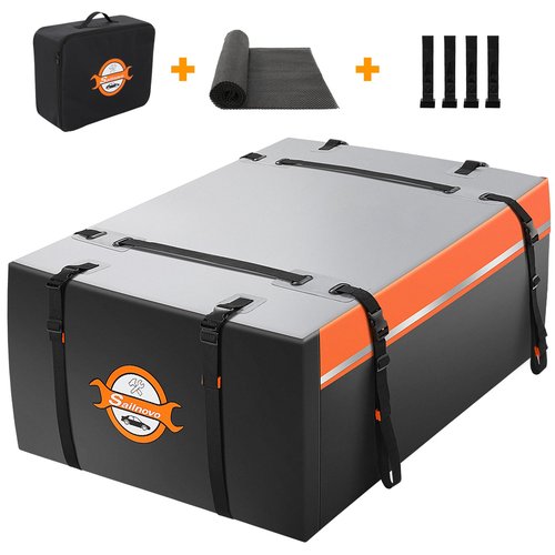 Sailnovo Rooftop Cargo Carrier 15 Cubic Feet, Waterproof Car Roof Bag Top Luggage Storage with Slip Mat, 4 Door Hooks & Heavy-Duty PVC for All Vehicle Roof with/Without Rack Cross Bar Orange