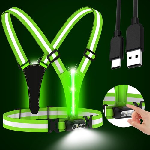 HEHEBON Reflective Running Vest,3 Lights High Visibility Reflective Running Gear,USB Rechargeable Light Up Vest for Walking Running Cycling,Adjustable fits Well for Men Women Kids