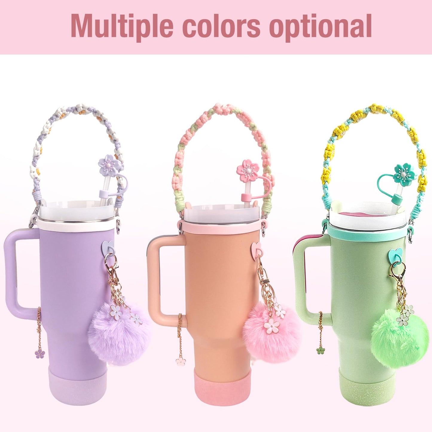 HONOARY Stanley Cup Accessories Set,Compatible with Stanley Cup 40oz & 30oz Tumbler,Including Silicone Stanley Cup Boot,Water Bottle Handle Strap,Straw Cover Cap,Charms for Stanley Cup