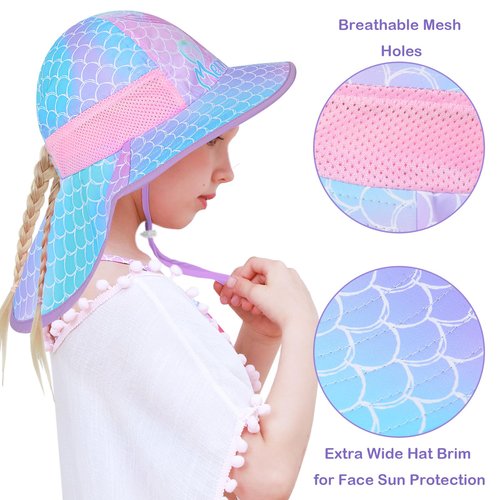 Sun Hat for Kids Anti-UV Girls Boys Sun Hats Wide Brim UPF 50+ Sun Protection Beach Hat with Adjustable Chin Strap