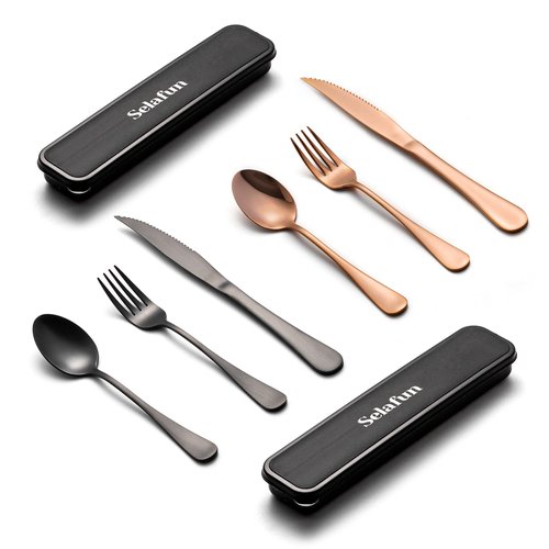 Selafun 18/8 Travel Cutlery Set with Case Portable Silverware Utensils Set,4-pieces Stainless Steel Reusable Flatware Set Cutlery Set for Camping Picnic Hiking Office, Dishwasher Safe