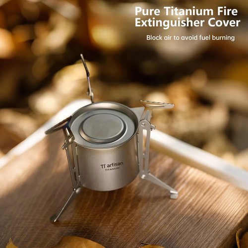 Ti artisan Titanium Alcohol Stove Ultralight Alcohol Burner Mini Spirit Cooker with Foldable Stands Brackets and Cover For Camping Backpacking Hiking Survival