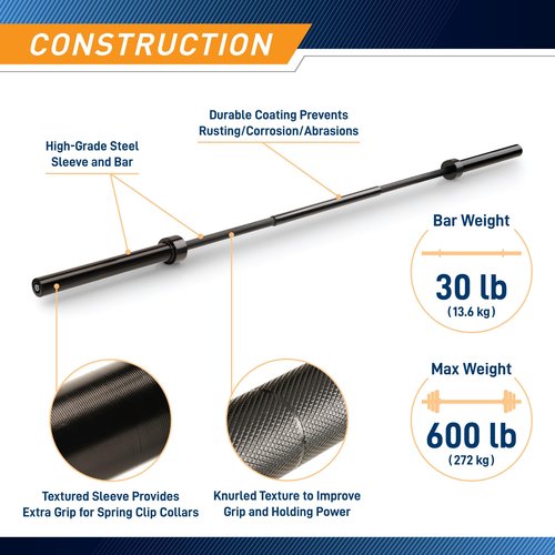Marcy 7 ft Straight Barbell 30lb Olympic Weightlifting Barbell with 2-inch Diamater for Home Garage Gym Strength Training, Squat, Deadlift for Home GymTRB-84