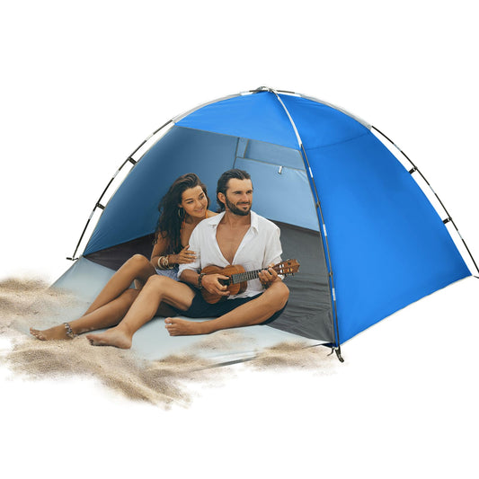 Beach Tent for 2-4 Persons, Beach Tent Sun Shelter UPF50+ UV Protection, Sun Shade Witch Huge Breathable Mesh Window, Easy Set up, for Beach, Camping, Fishing