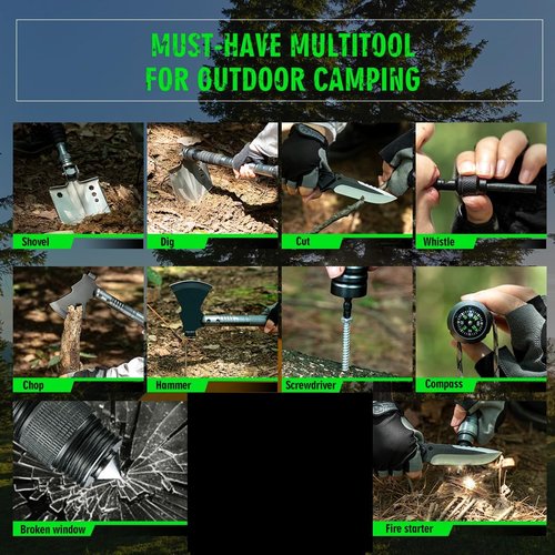 ZENHOSIT Survival Shovel with Camping Axe: Multifunctional Tactical Gear for Outdoor Adventure - 180 Degree Folding Camping Shovel Multi-Tool with Carry Pouch for Outdoor Camping Hiking