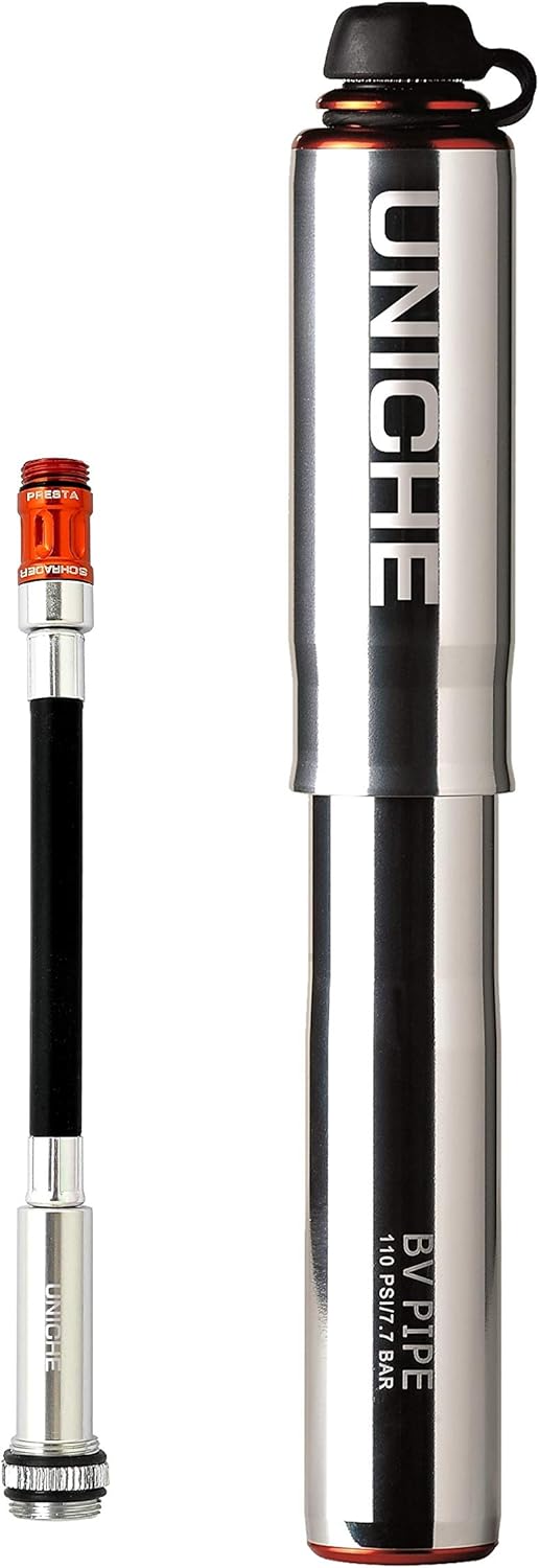 UNICHE Tech HV Bike Frame Pump with Gauge Fits Presta & Schrader - High Volume - Portable Mini Bicycle Pump for Mountain and BMX Bikes, Includes Mount Kit - Small