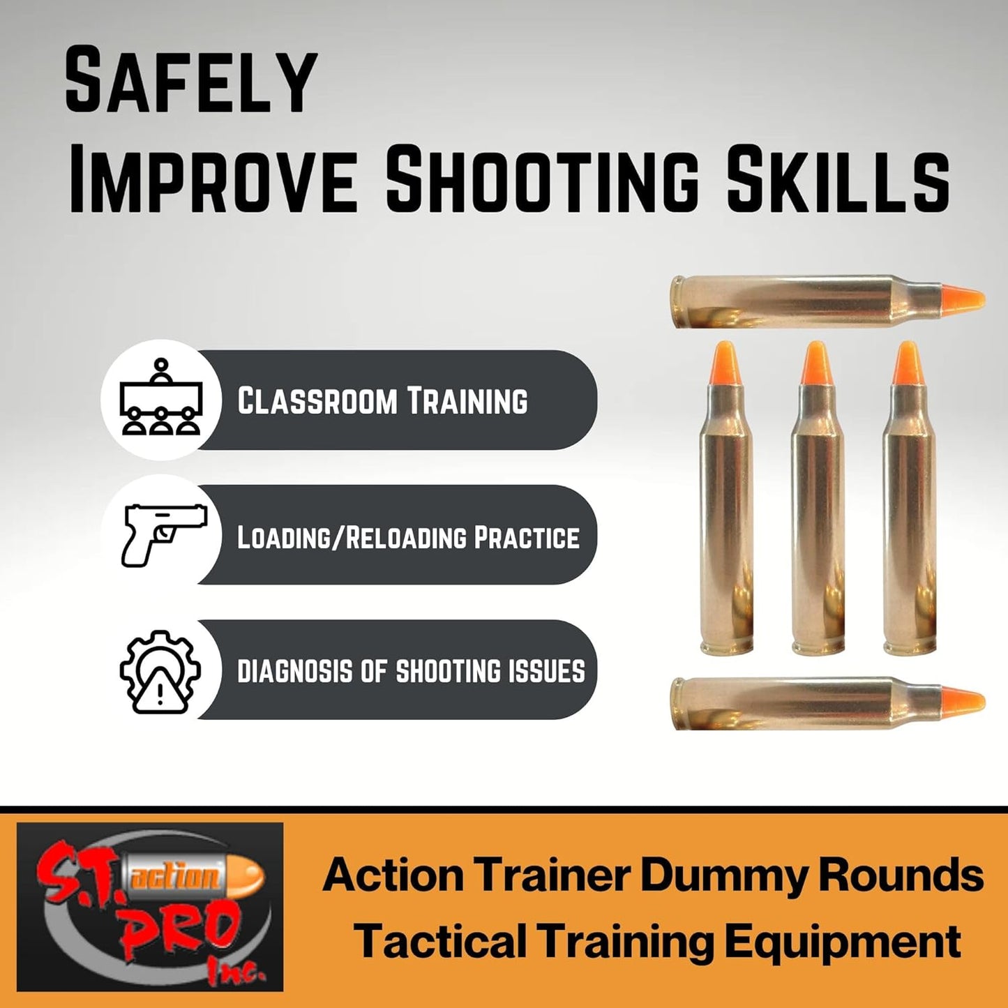 ST Action Pro .223 Cal (5.56mm)– Orange Safety Trainer Dummy Rounds, Reusable Dry Fire Training Ammunition (5-Pack) for Gun Owners