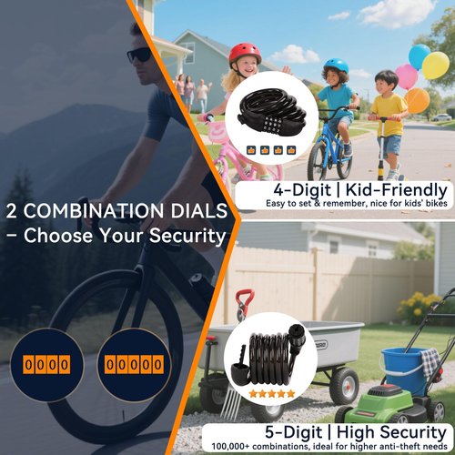 SEPOX® 2Pcs Pack 6FT Extra Long Cable Combination Bike Locks, 4 Digits Retractable Security Lock, 12mm Heavy Duty Anti Theft Anti Rust Cable for Bicycle, Scooter, Gate, Outdoor Equipment, Weatherproof