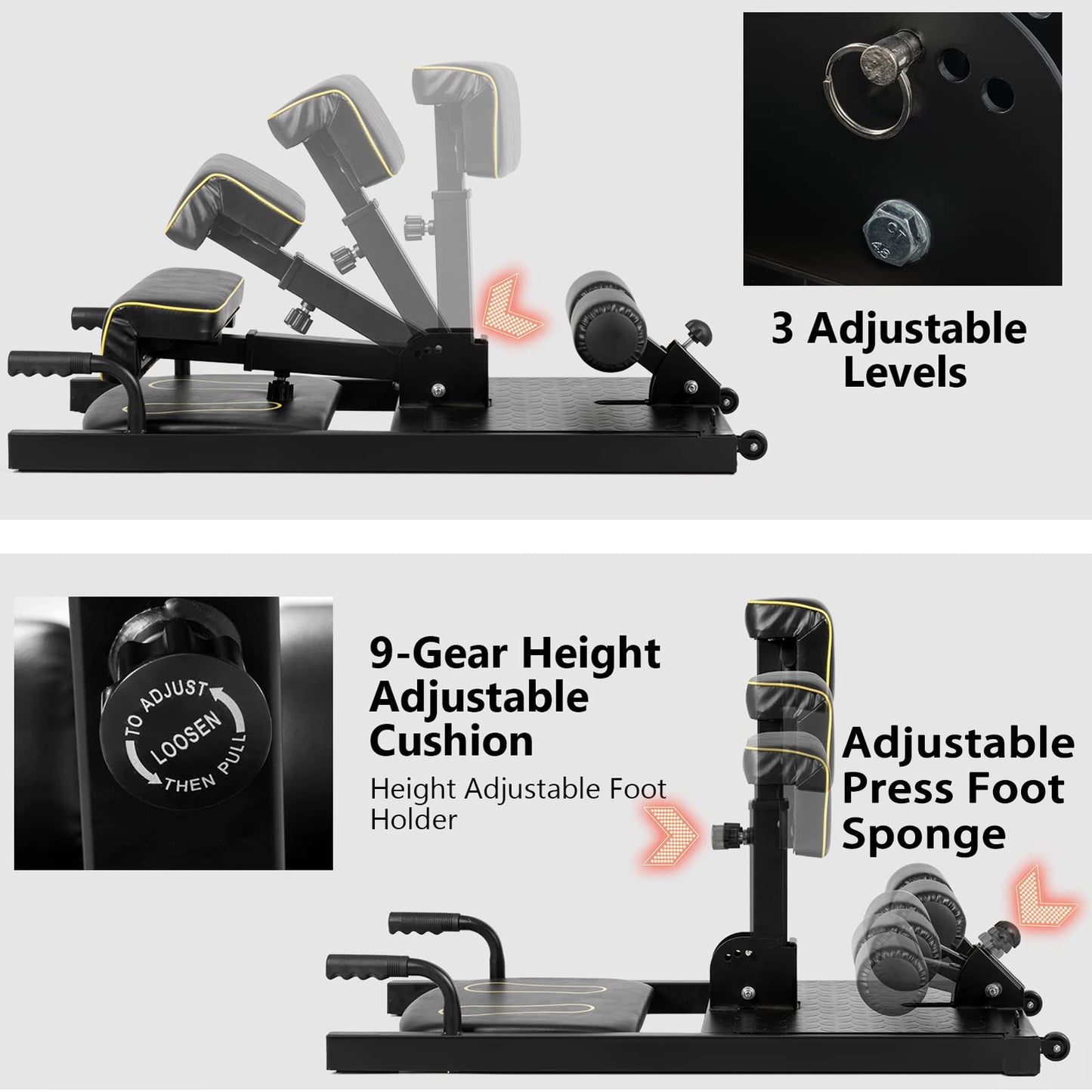 SPORFIT Sissy Squat Machine 8 in 1, Multifunctional Squat Machine Home Gym Equipment for Leg Strength Training, Sit-Up, Push-Up & Plank, Black