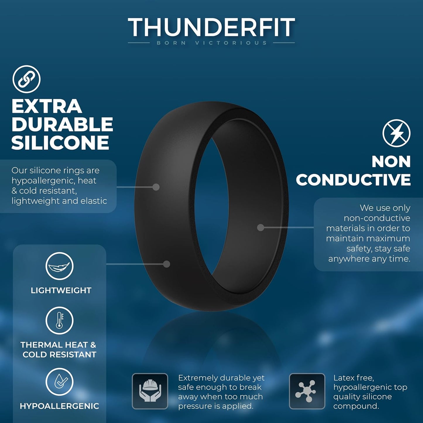 ThunderFit Mens Silicone Rings Wedding Bands, Classic & Striped Style 8.7 mm Wide 2.5mm Thick - 4 Pack