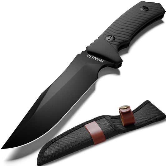 PERWIN Bushcraft Survival Knife - Outdoor Camping Hunting Fixed Blade With D2 Steel and G10 Handle for EDC, Sheath Included - Collection Gift for Him
