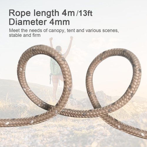 Smithok 8 Pack High-Reflective Guy Lines 4mm Tent Cords High-Strength Lightweight Camp Ropes with Aluminum Adjuster Tensioner for Tent, Tying Down Tarps, Camping, Outdoor Packaging (Khaki)