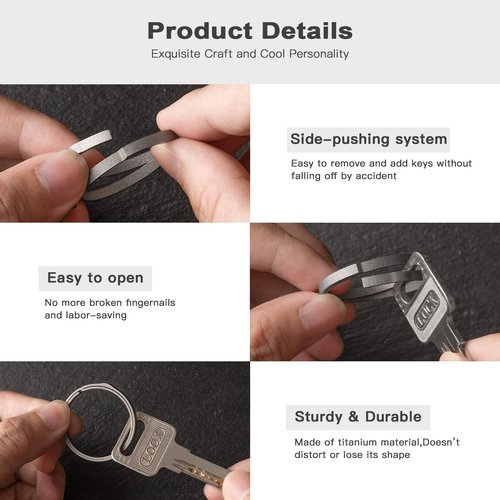 TISUR Small Titanium Key Rings+Round Carabiner Clip+Key Rings for Keychain