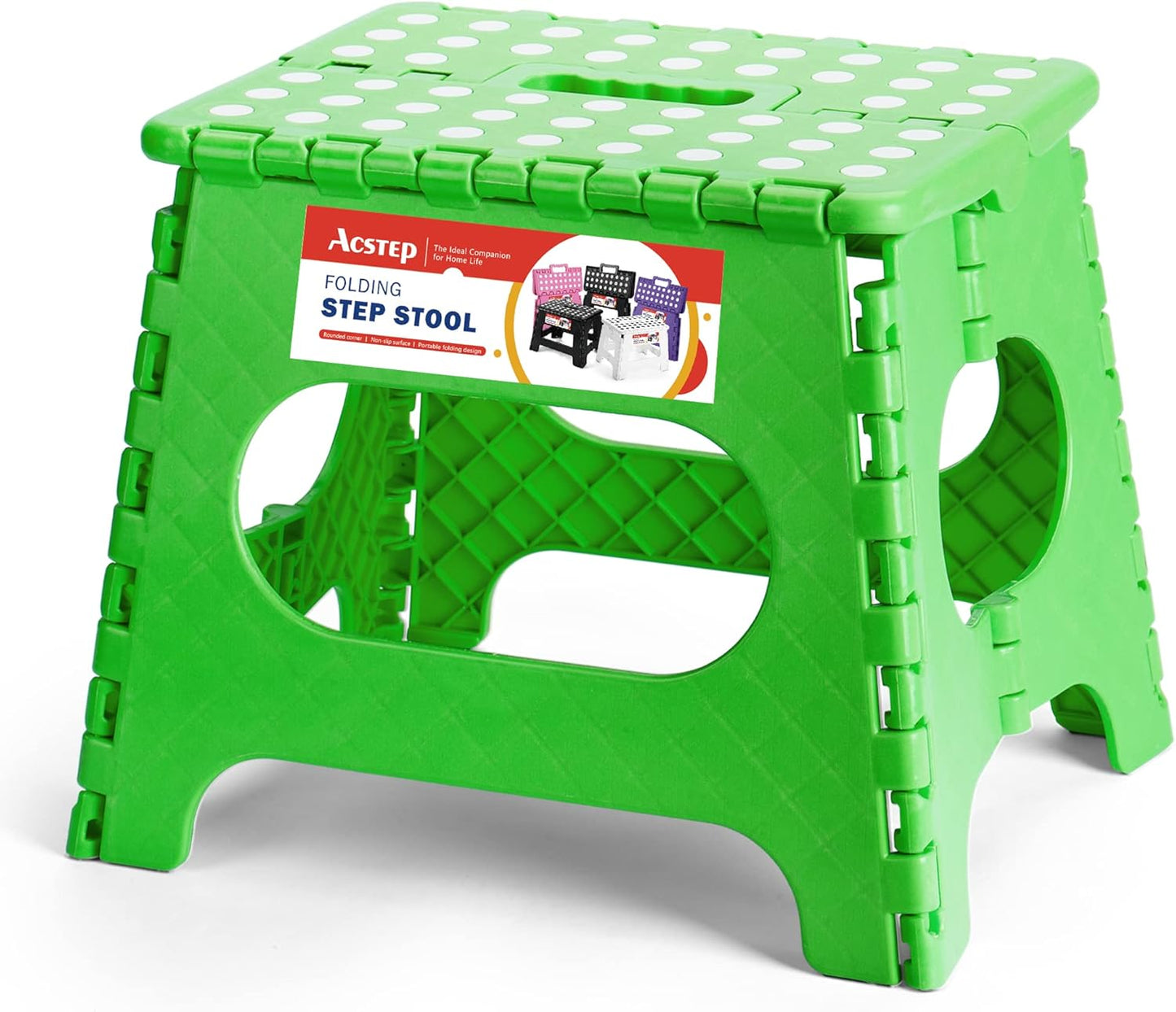 ACSTEP Folding Step Stool Foldable Stool 7.5 Inch Height Kids Step Stool, 300 lb Capacity Plastic Collapsible Stool, Stepping Stool with Handle Black Small Step Stool, Foot Stool Suitable for Kitchen