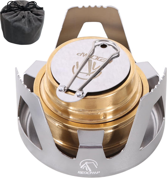 REDCAMP Mini Alcohol Stove for Backpacking, Lightweight Brass Spirit Burner with Aluminium Stand for Camping Hiking