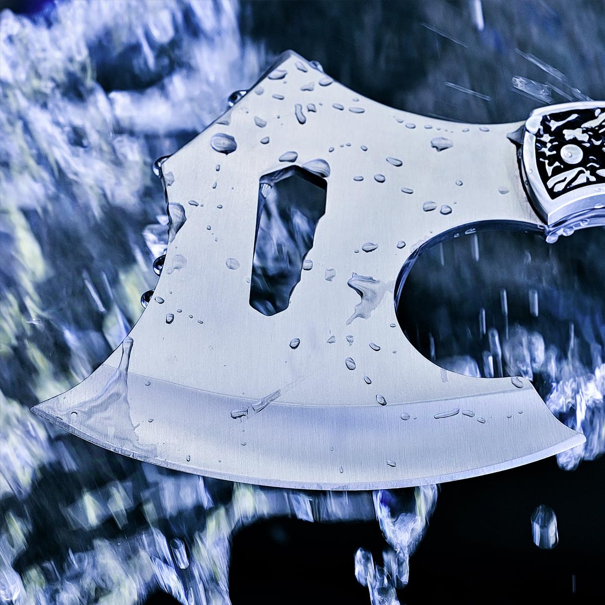 GEERMOLAN Camping Hatchet Overall 9.45in w/4.3in Blade, Camp Axe Wooden Grip, Survival Hiking Tactical Axe, Sheath Included