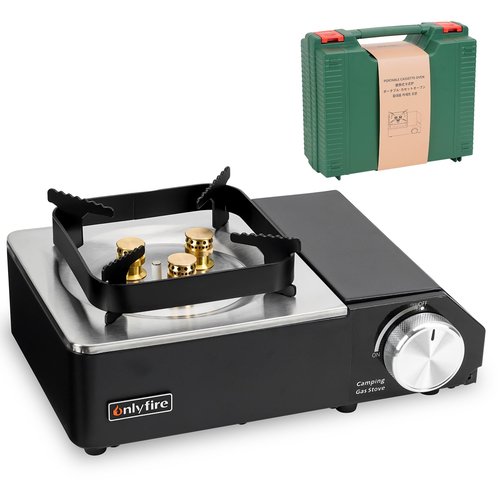 ONLYFIRE Portable Butane Stove with Carry Case, Mini Camping Stove Instant Ignition, Windproof Camp Stove for Camping, Hiking, RV Trip, Backpacking and Emergency, Black GS336
