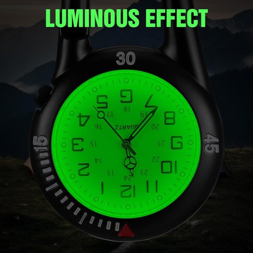 Clip-on Light Alloy Unisex Backpack Buckle Belt fob Watch Black with White dial Ideal for Doctors Climbing (Black)