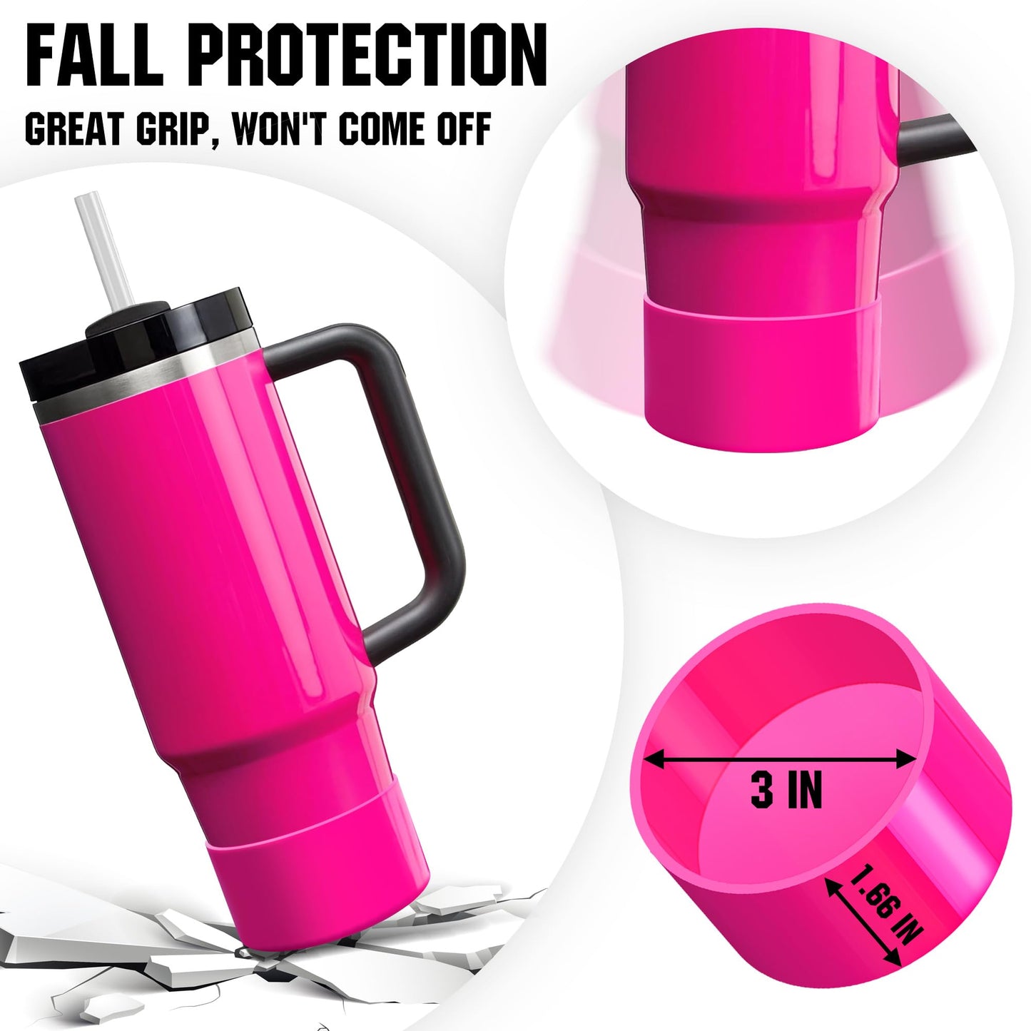 2Pcs Neon Protective Silicone Boot for Stanley Cup 20-40oz, Hydro Flask 12-24oz & Simple Modern 20-40oz, Antislip Sleeve for More Tumbler & Water Bottle with 2.8-2.95" Base, Electric Pink & Neon Green