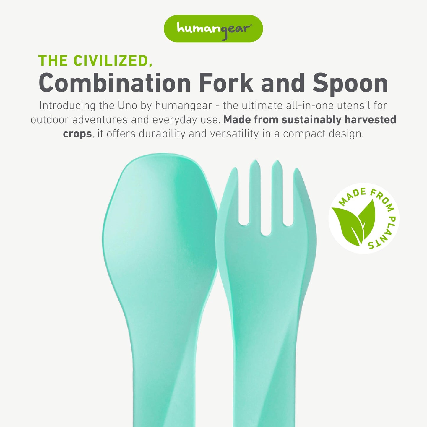 humangear GoBites Bio Uno Spork - Durable Plant-Based Travel Utinsel, Mint/Magenta/Light Blue, Bio Uno 3-Pack