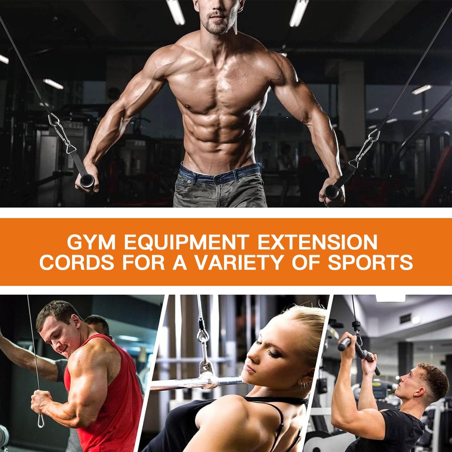 AIKESIWAY 2PCS Gym Cable Extension,Replacement Cable Machine Accessories,Cable Pulley Attachments for Gym -Thick 5mm(0.2inch) Heavy Duty Steel Wire Rope for Home Gym Cable (20 inch (2PCS))