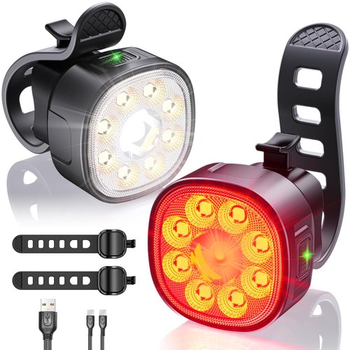 Victagen Bike Lights Kit 9LED Bike Headlights High & Low Beams, Ultra-Light and Bright Bicycle Lights, Waterproof Bike Lights for Night Riding, USB-C Bicycle Front and Rear Lights (VTG9)