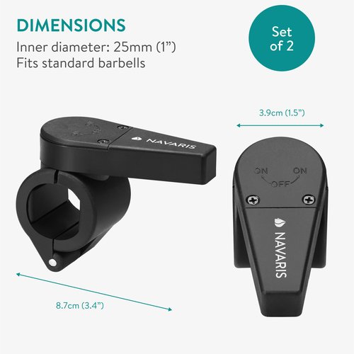 Navaris Barbell Clamps 25mm - Weight Bar Gym Clips - Perfect for Weightlifting & Home Gym Use - Set of 2 with Fast Release and Secure Lock Feature