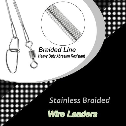 QISHUO Steel Swivel Fishing Leaders Freshwater Wire Stainless Fishing Leader Saltwater Fishing Rigs Wire Leaders Lures White Nickel, #4, 50lb, 11.8in, 30pcs