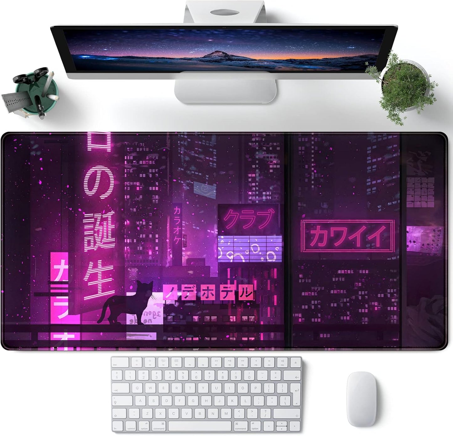 Japanese Desk Mat Riverside Full Moon Desk Pad Black Red Large Mouse Pad Gaming Mousepad Extended XXL Keyboard Pad 31.5 x 15.7 in Laptop Computer Mouse Keyboard Mat for Office Desk Decor