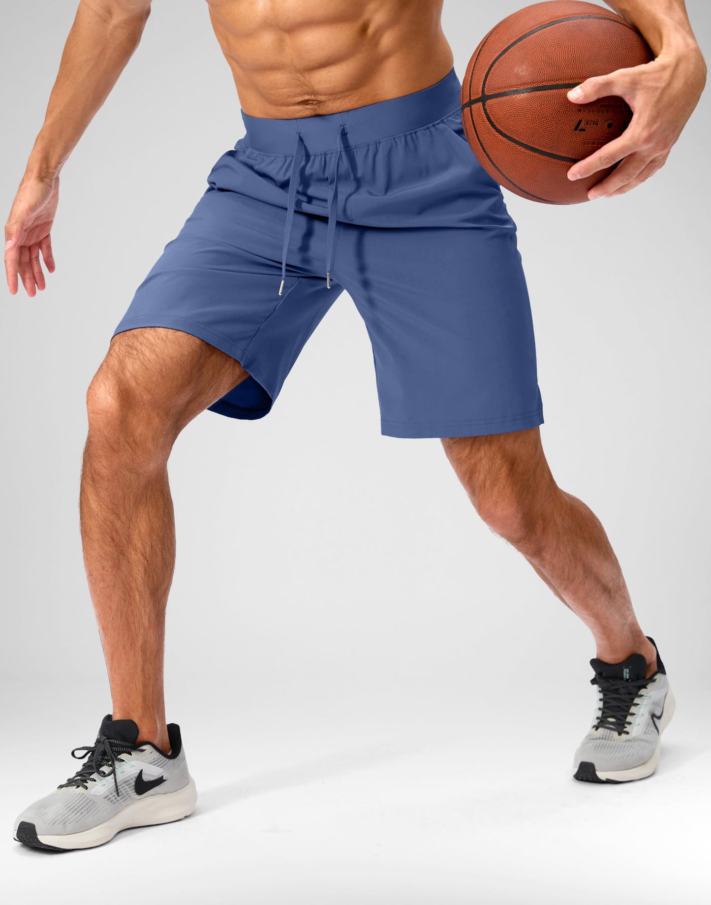 Soothfeel Men's Running Shorts with Zipper Pockets 9 Inch Lightweight Quick Dry Gym Sports Athletic Workout Basketball Shorts for Men (Blue, M)