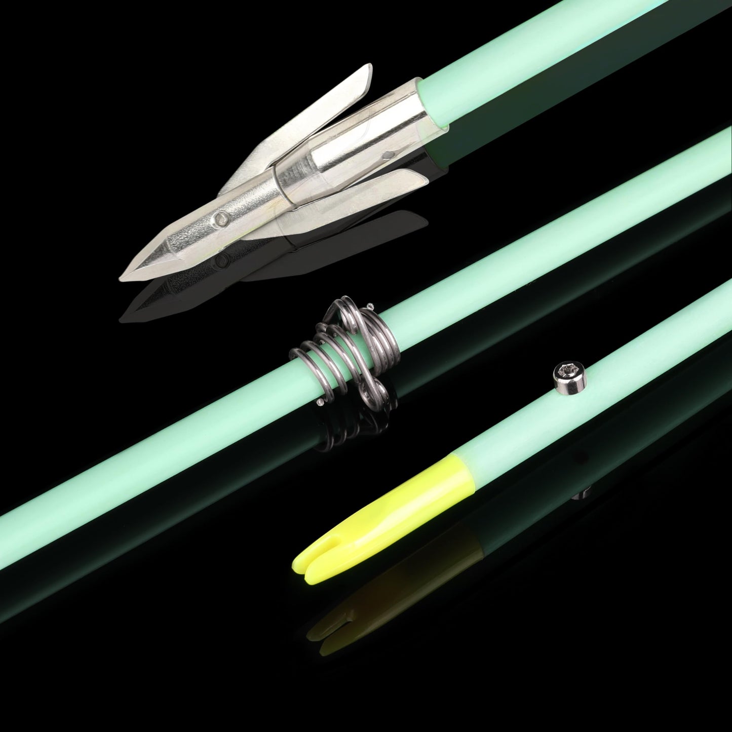 AMEYXGS 3/6pcs Archery Bowfishing Arrows Luminous or White Fiberglass Arrow Shaft with Broadheads and Safty Slides for Compound Bow and Recurve Bow Fishing Huntings (3 pcs, Luminous, Short broadheads)