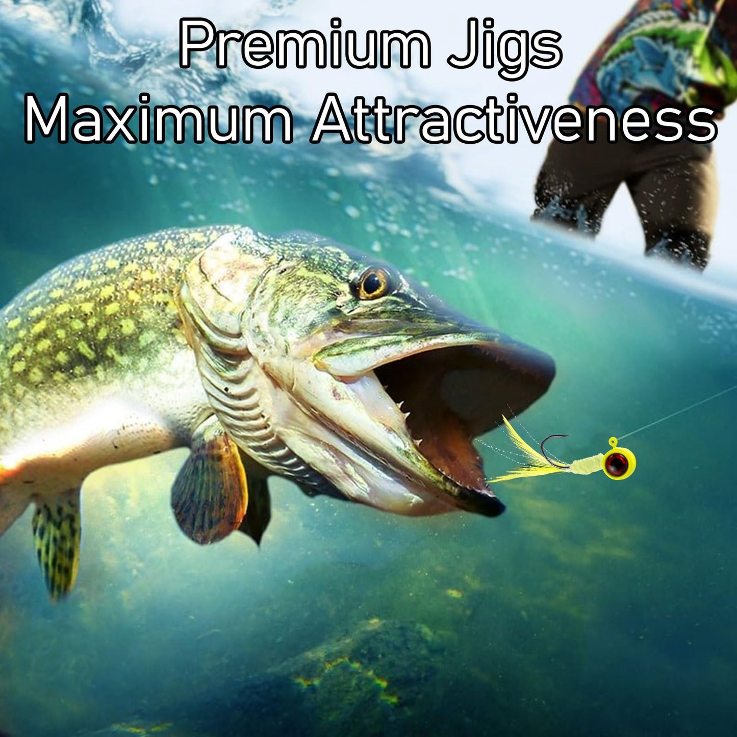 Dr.Fish 10 Pack Crappie Jig Marabou Jig Hand-Tied Freshwater Ball Fishing Jig Hooks Sickle Hook Bass Trout Panfish Bluegill Walleye Fluorescent Yellow 1/16oz
